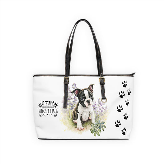 Boston Terrier Puppy Leather Shoulder Bag two Boston Terrier puppies You Had Me at Woof Stay Pawsitive