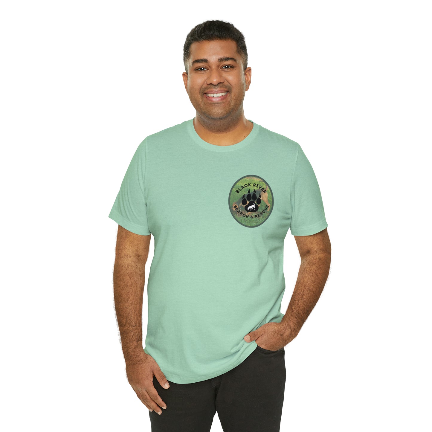 Black River Search & Rescue Logo with Lucy Unisex Jersey Short Sleeve Tee