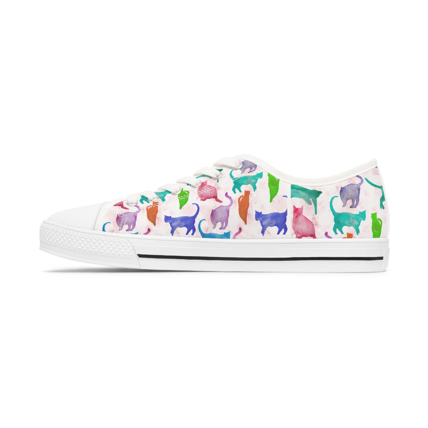 Women's Low Top Sneakers, watercolor cats, multi-color