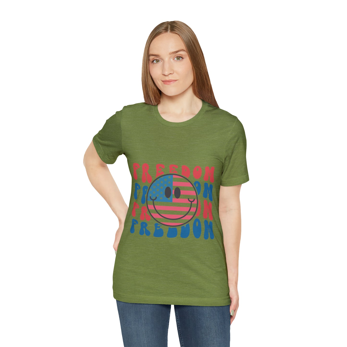 Freedom Smiley Face Flag Unisex Jersey Short Sleeve Tee Patriotic American Flag