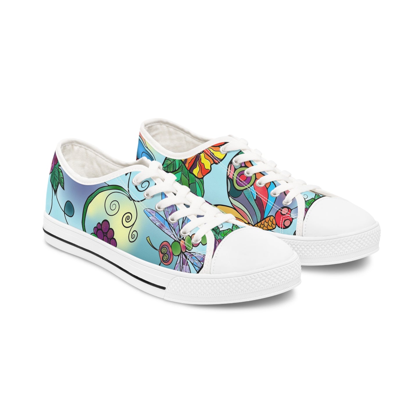 Women's Low Top Sneakers, Butterfly, Flower, Colorful, dragonfly