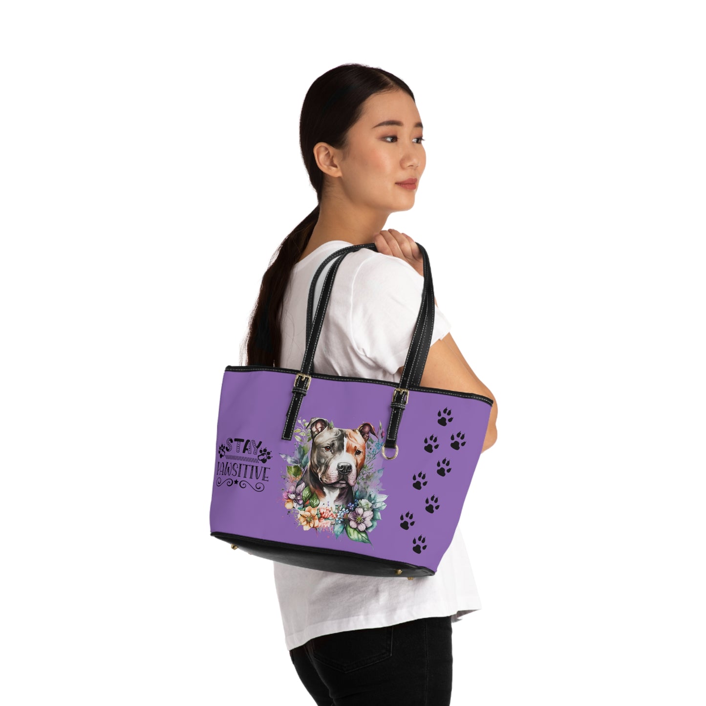 Light Purple Pitbull Leather Shoulder Bag You had me at Woof Stay Pawsitive