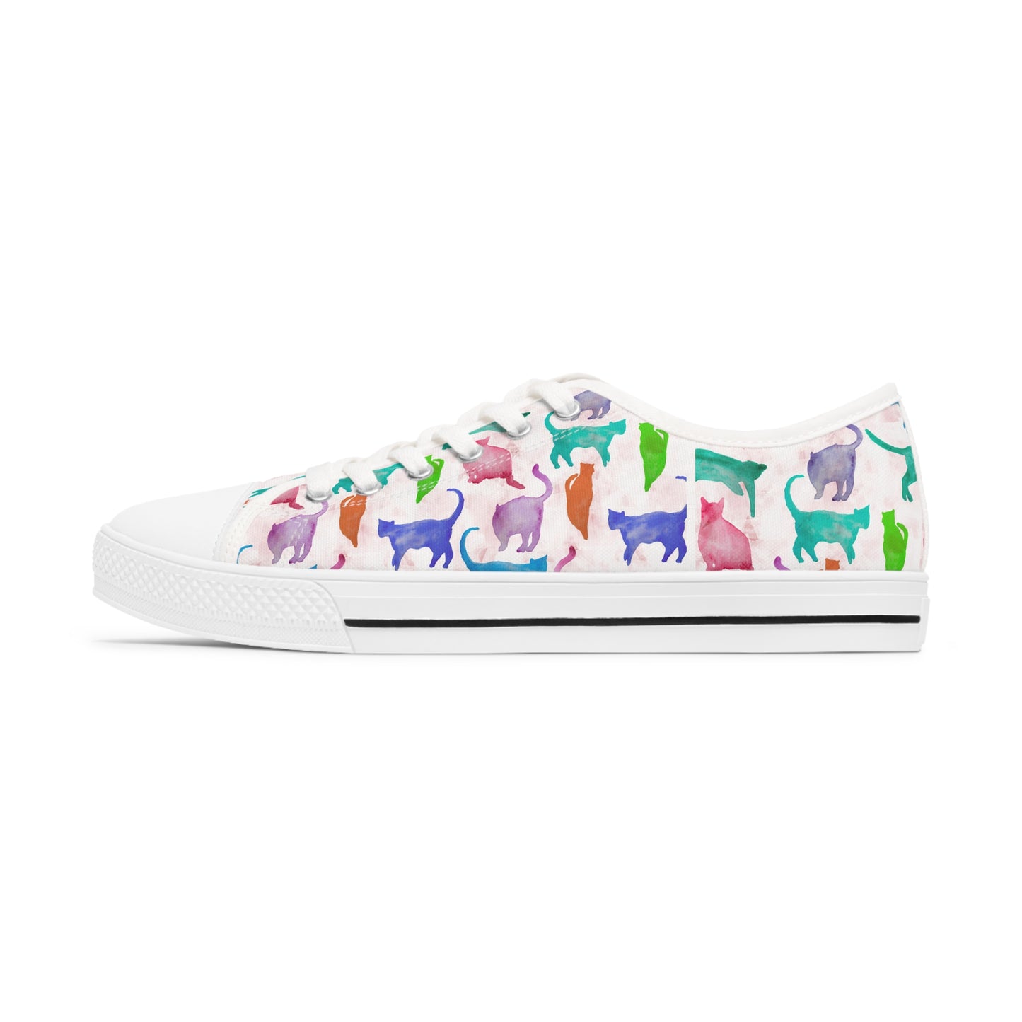 Women's Low Top Sneakers, watercolor cats, multi-color