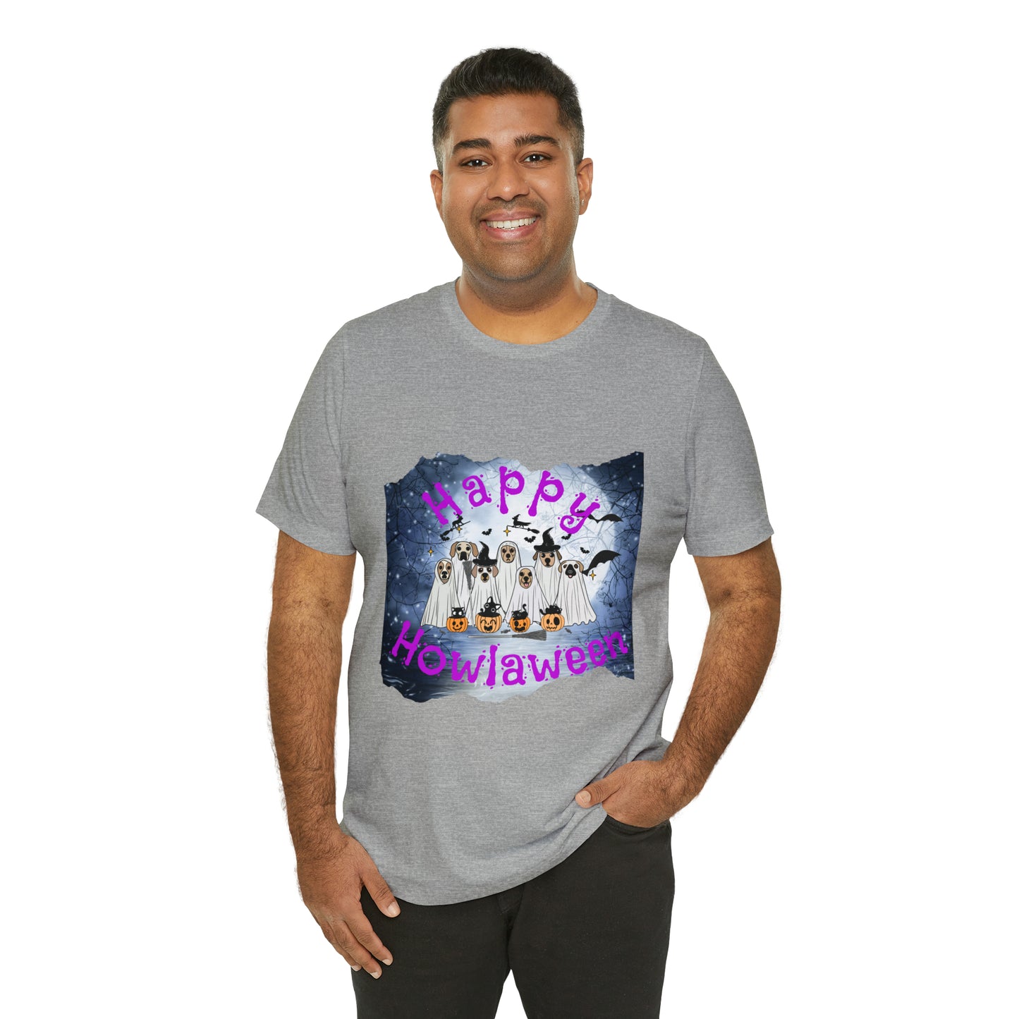 Happy Howlaween Dog Purple Short Sleeve Tee, Halloween shirt