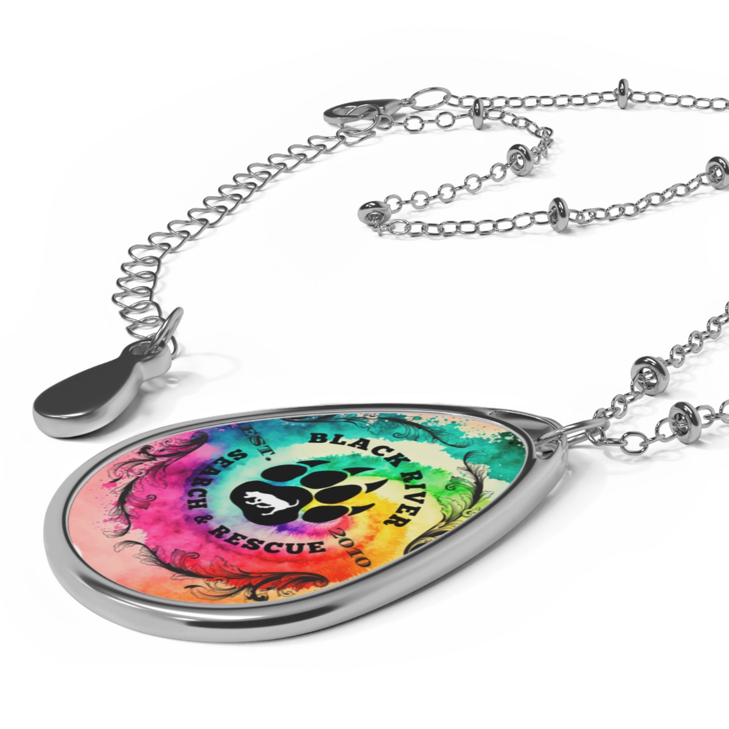 Tie Dye Black River Search and Rescue Oval Necklace