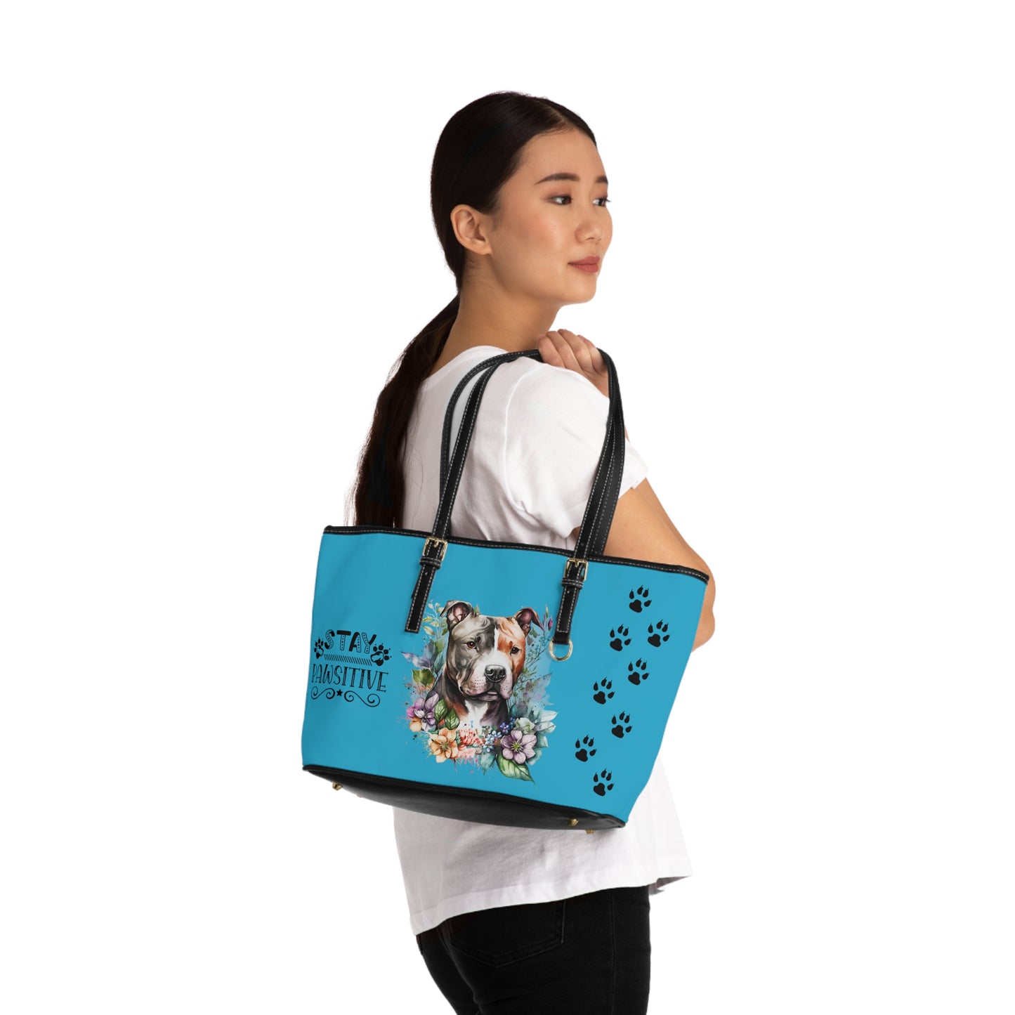 Turquoise Pitbull Leather Shoulder Bag You had me at Woof Stay Pawsitive