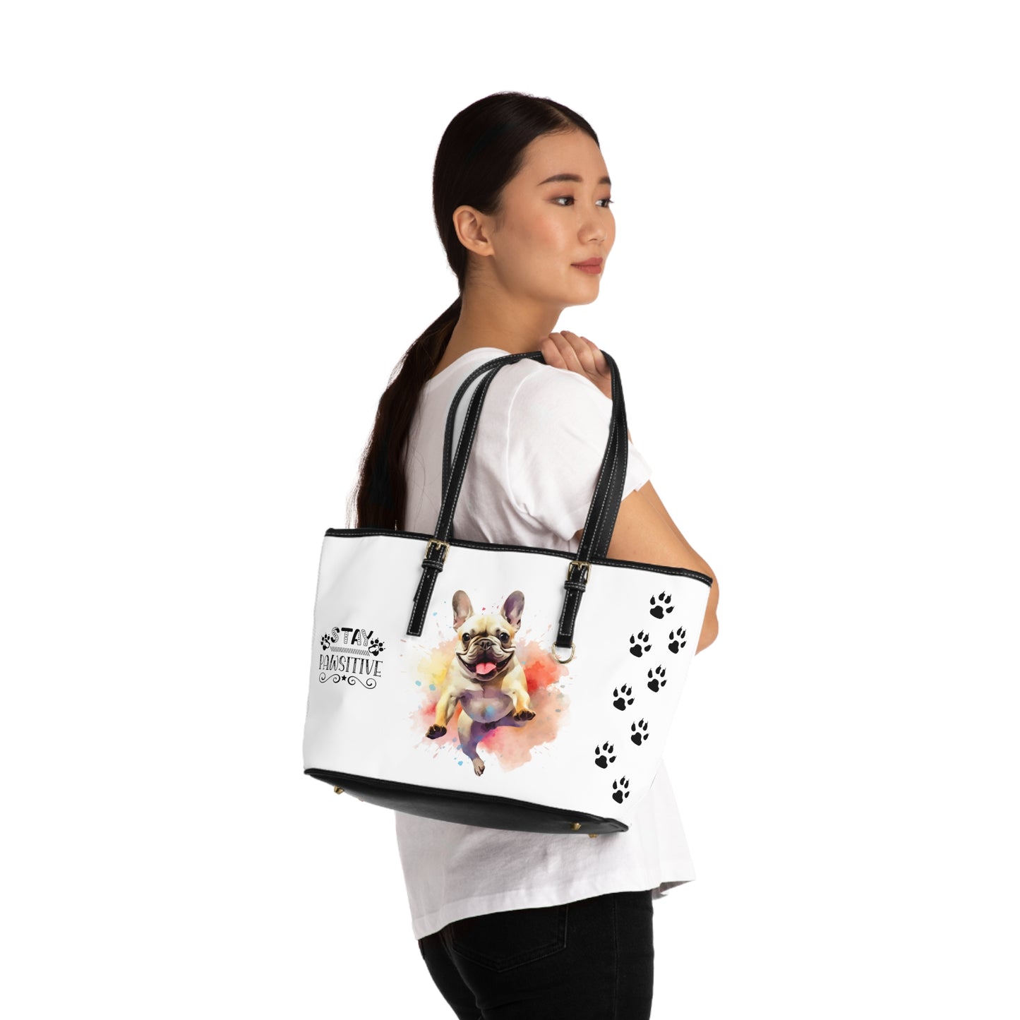 French Bulldog Leather Shoulder Bag two Frenchie pictures You Had Me at Woof Stay Pawsitive