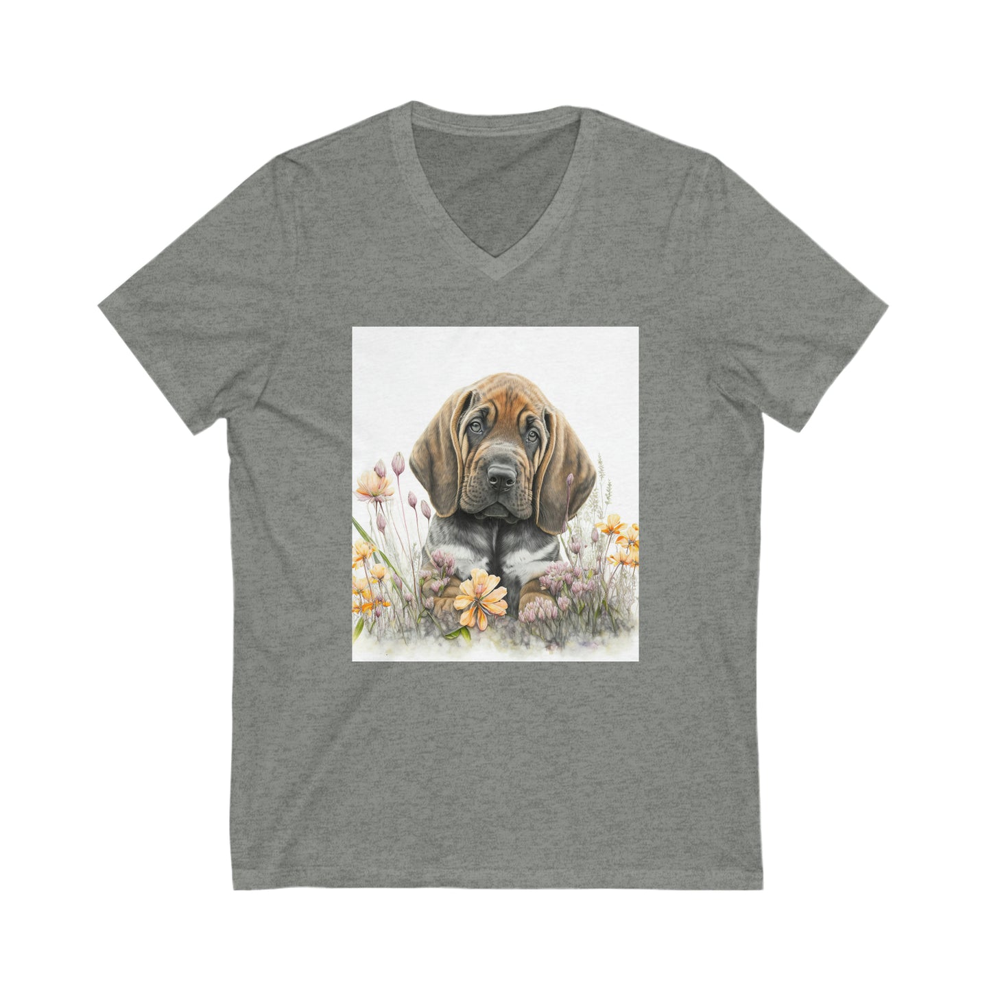 Unisex Jersey Short Sleeve V-Neck Tee, Bloodhound, Puppy