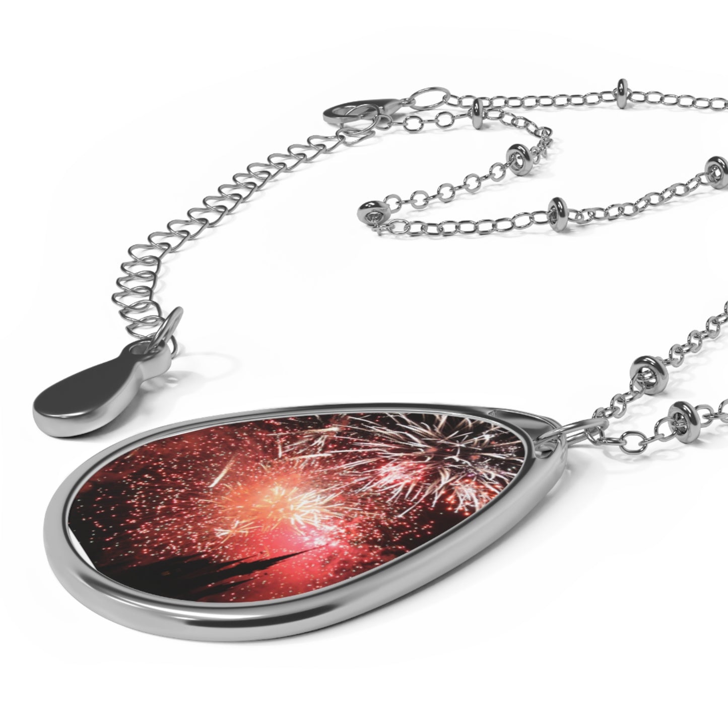 Castle with Fireworks Oval Necklace