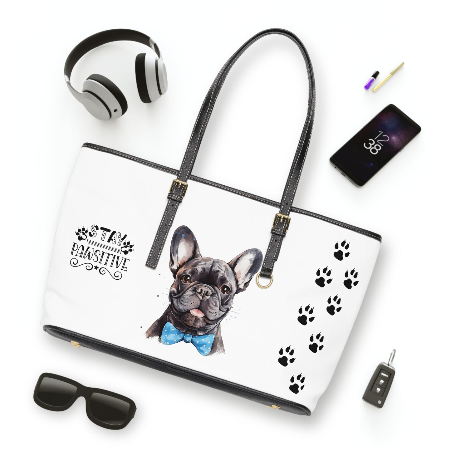 French Bulldog Leather Shoulder Bag two Frenchie pictures You Had Me at Woof Stay Pawsitive