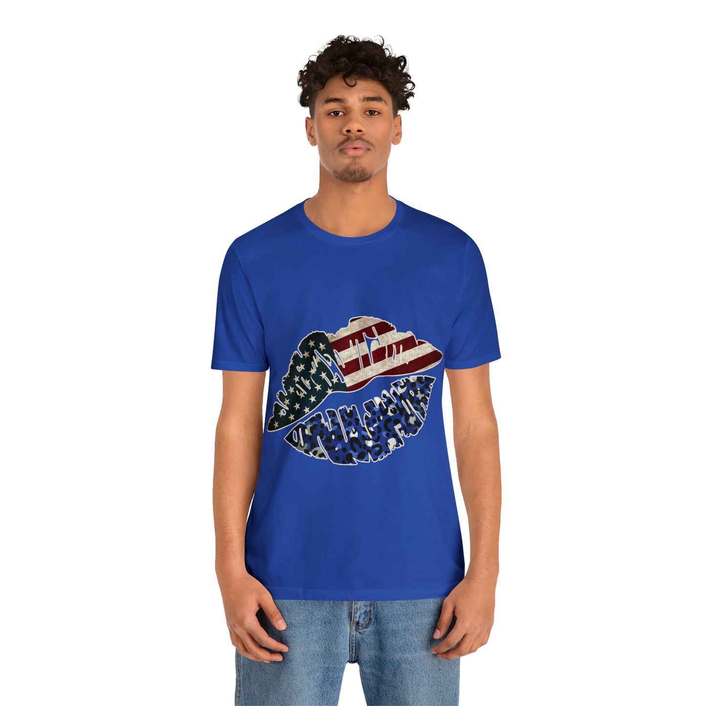 American Flag Lips 4th of July Unisex Jersey Short Sleeve Tee Patriotic Retro