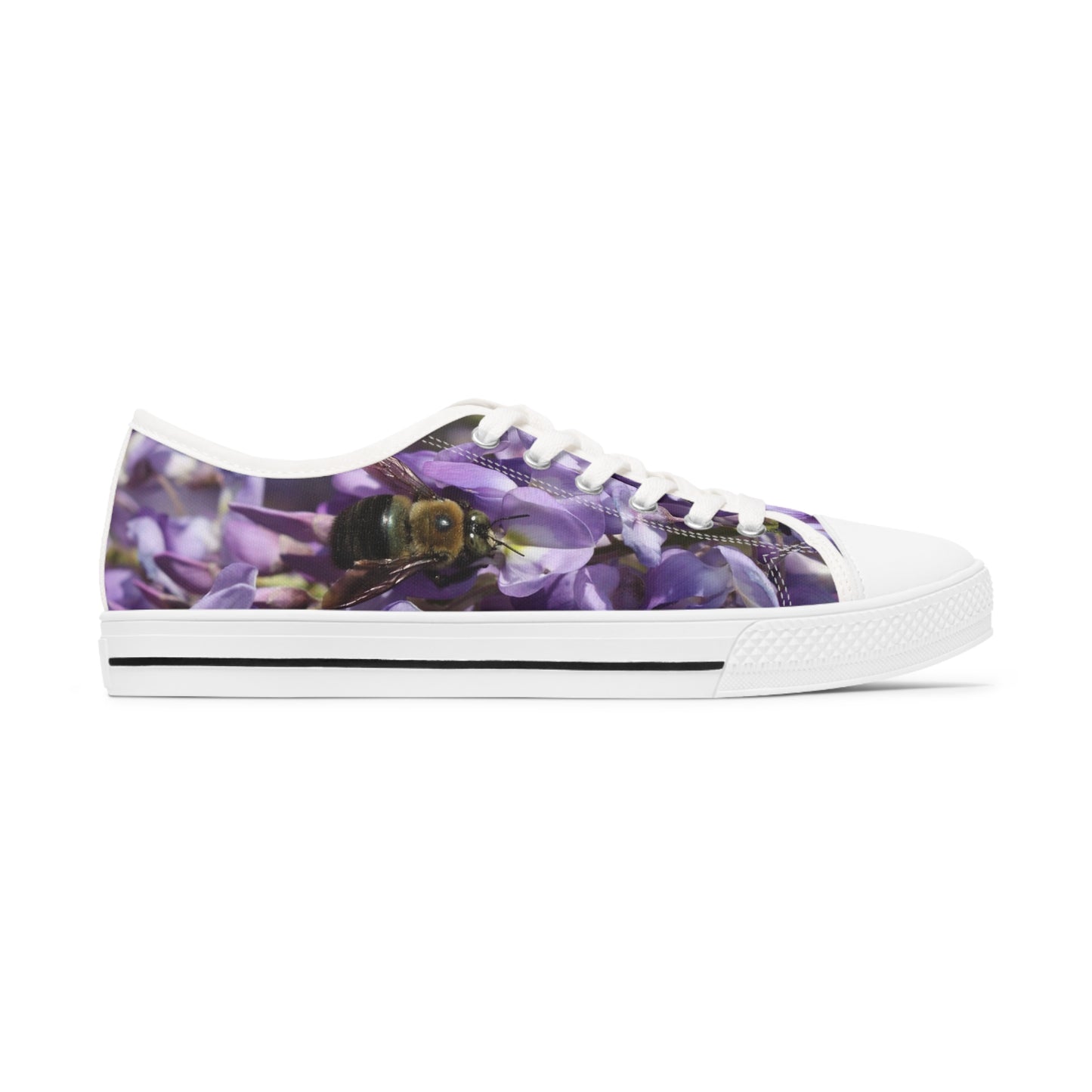 Women's Low Top Sneakers, Bumble Bee, Purple, Flowers