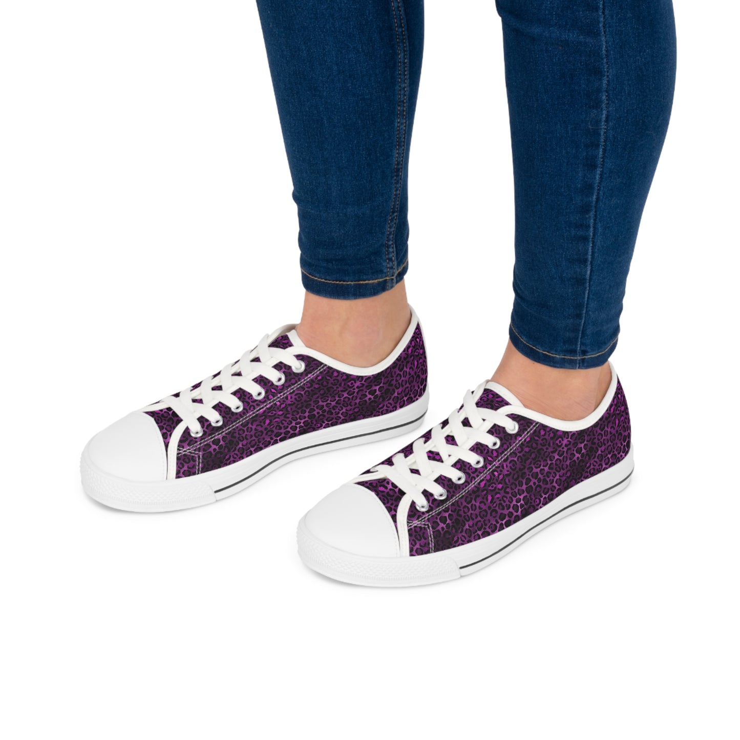 Women's Low Top Purple and Black Leopard Print Sneakers