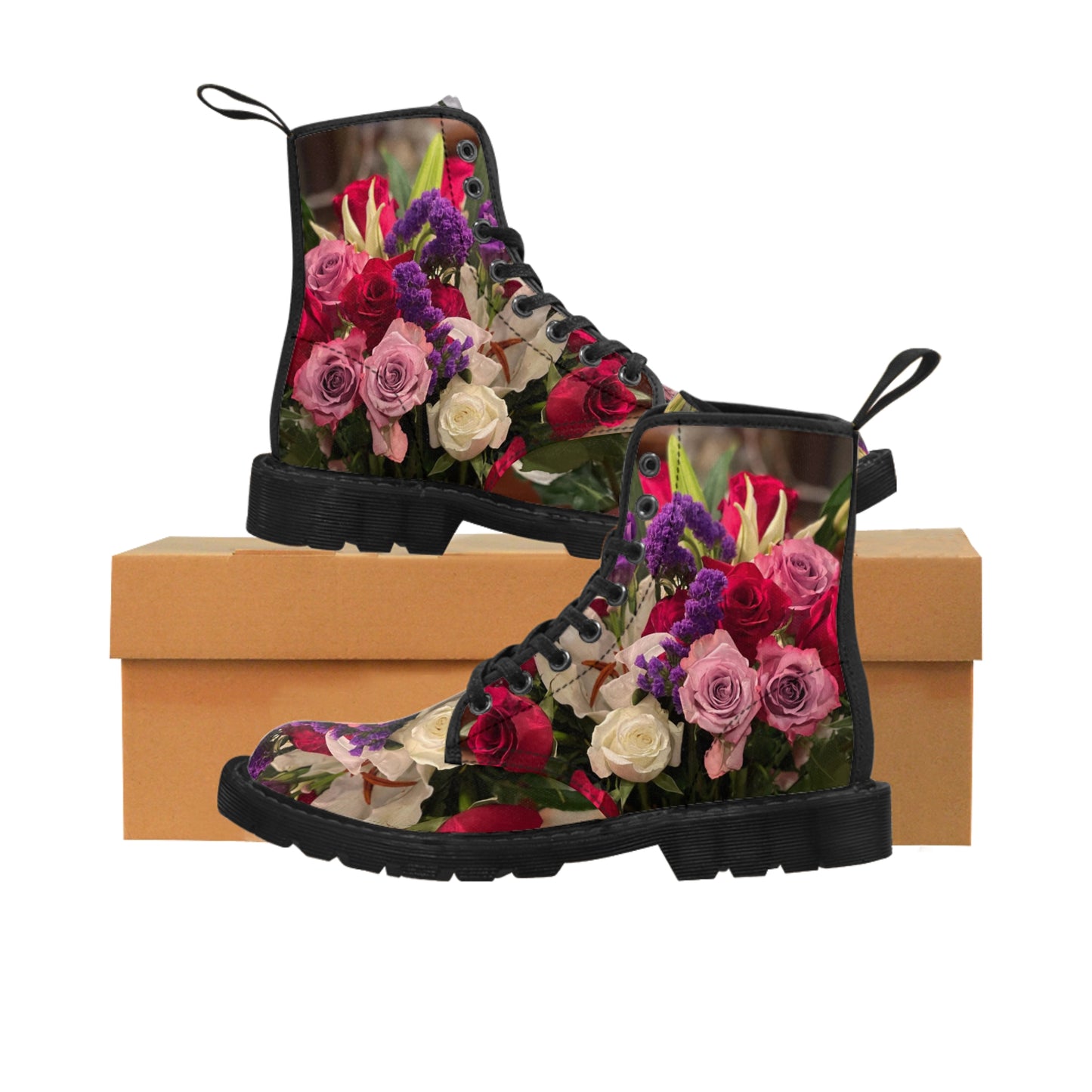 Women's Canvas Boots, Roses, Red, Purple, Flowers