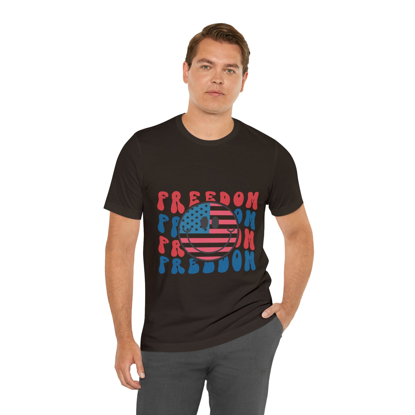 Freedom Smiley Face Flag Unisex Jersey Short Sleeve Tee Patriotic American Flag