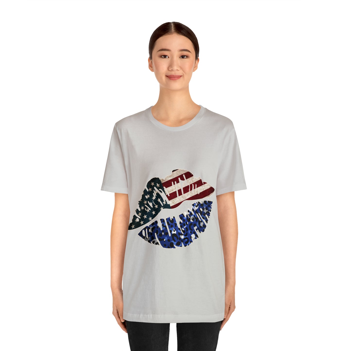 American Flag Lips 4th of July Unisex Jersey Short Sleeve Tee Patriotic Retro