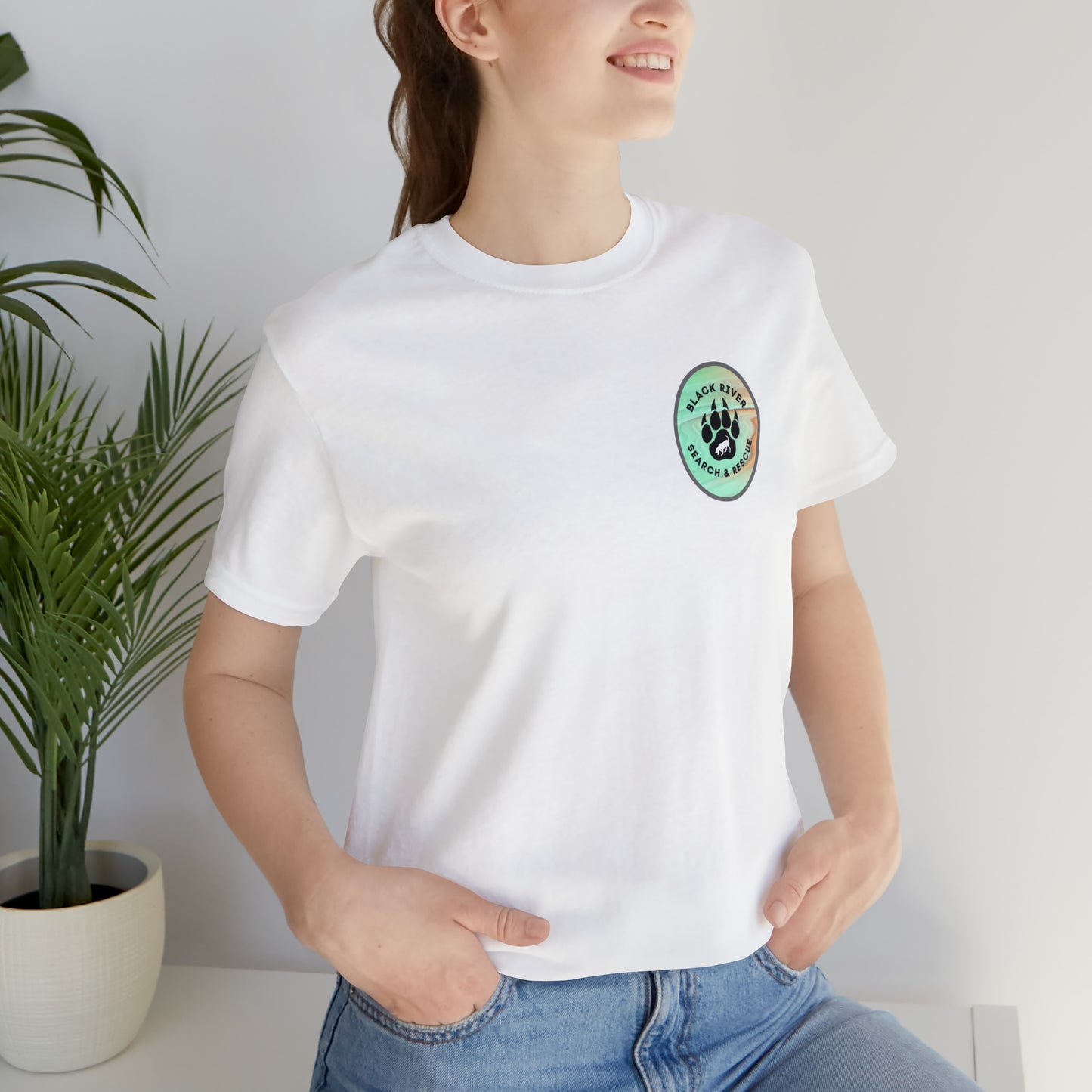 Green and Peach Marble Black River Search & Rescue Logo Unisex Jersey Short Sleeve Tee