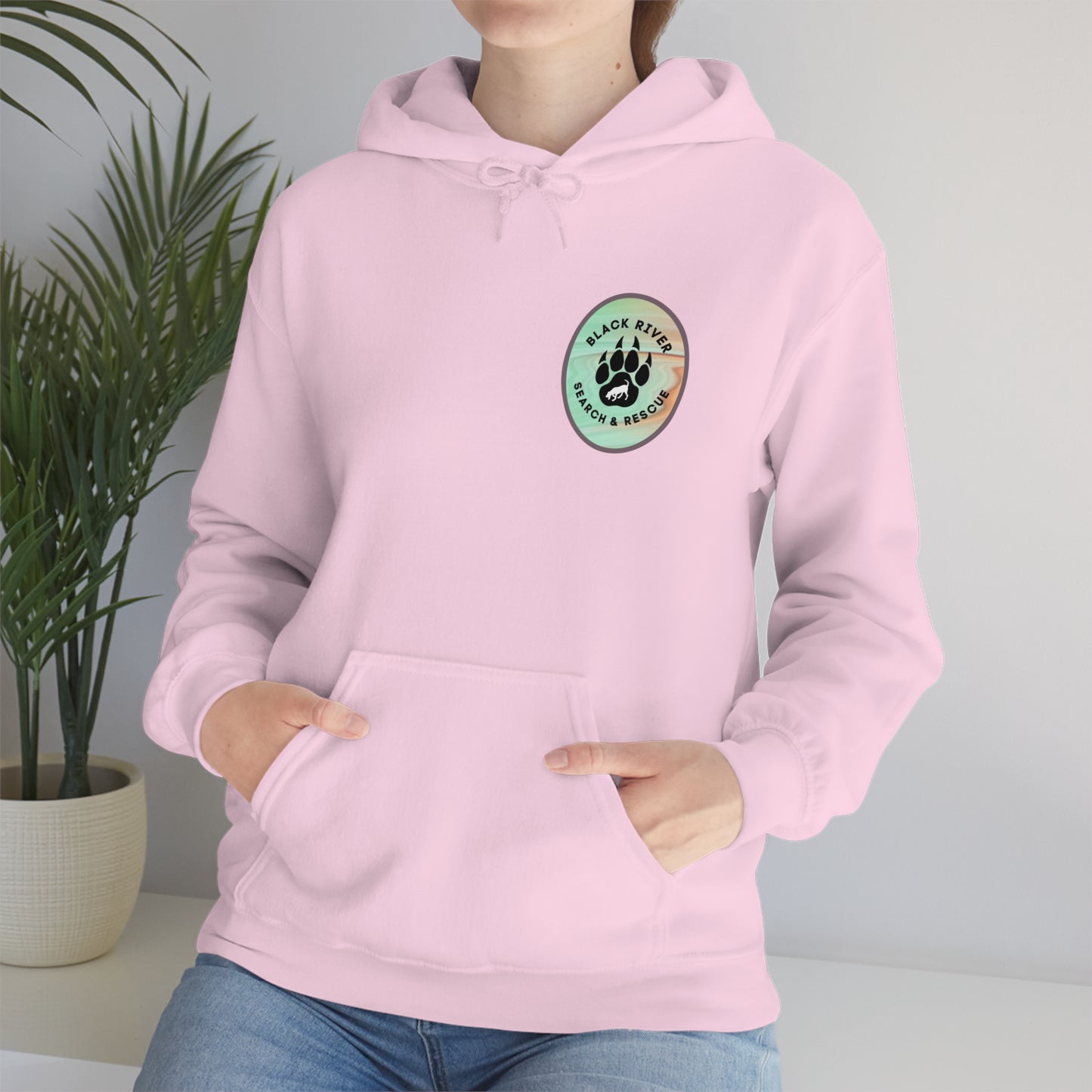 Green and Peach Marble Black River Search & Rescue Logo Unisex Heavy Blend™ Hooded Sweatshirt