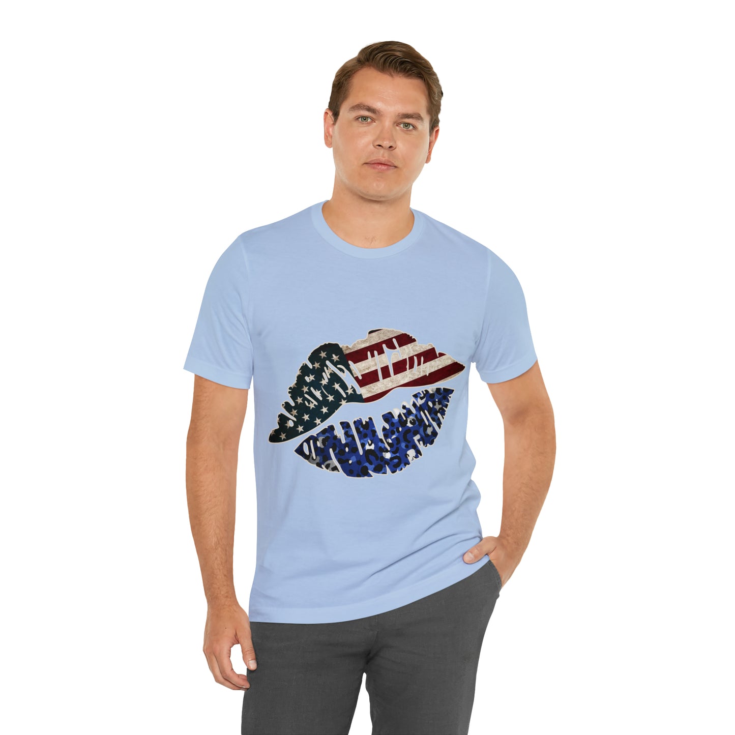 American Flag Lips 4th of July Unisex Jersey Short Sleeve Tee Patriotic Retro