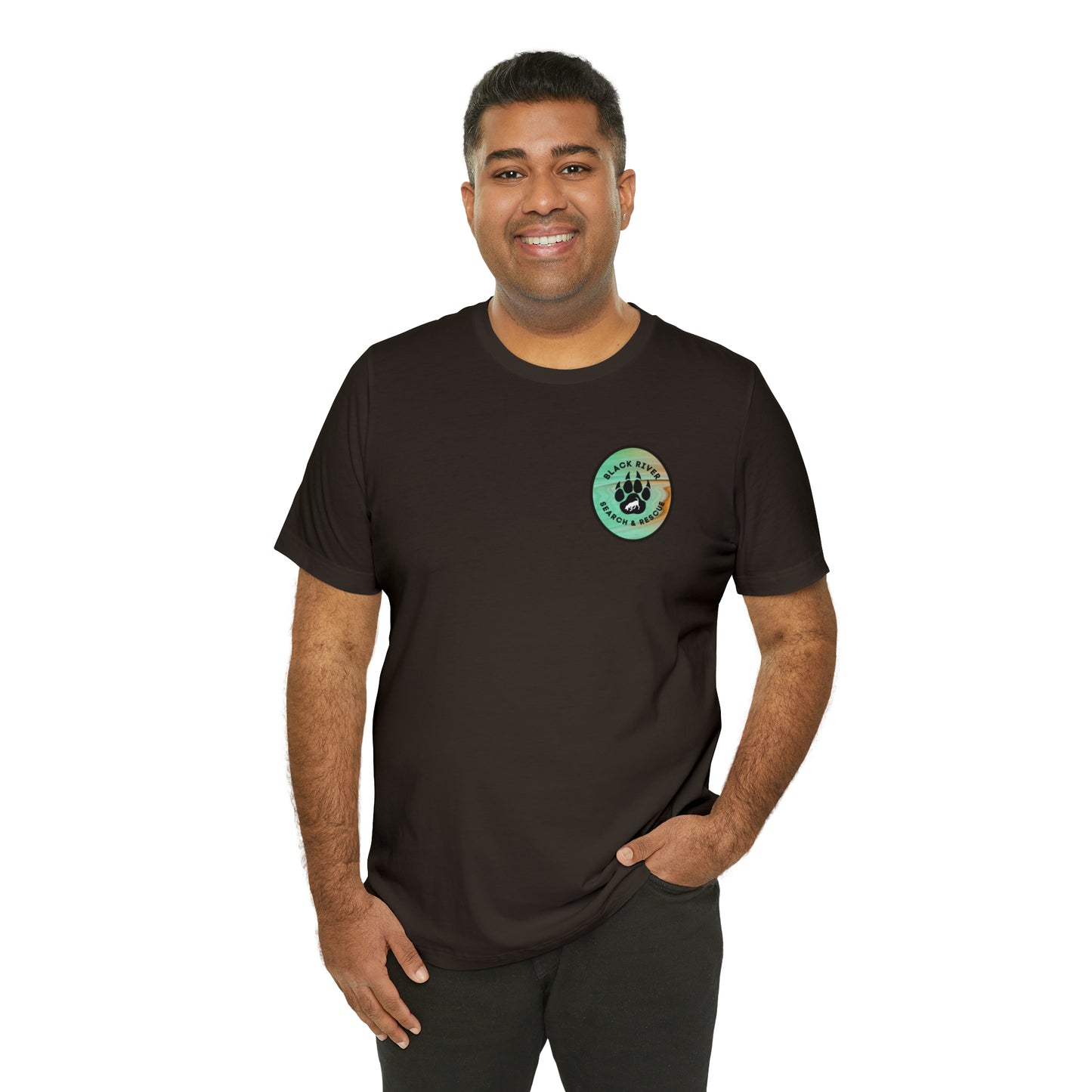 Green and Peach Marble Black River Search & Rescue Logo Unisex Jersey Short Sleeve Tee