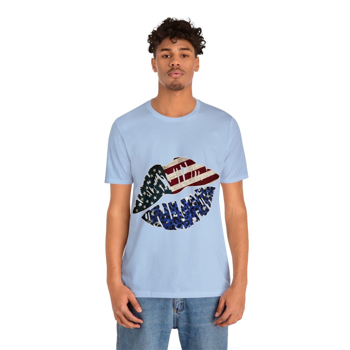 American Flag Lips 4th of July Unisex Jersey Short Sleeve Tee Patriotic Retro