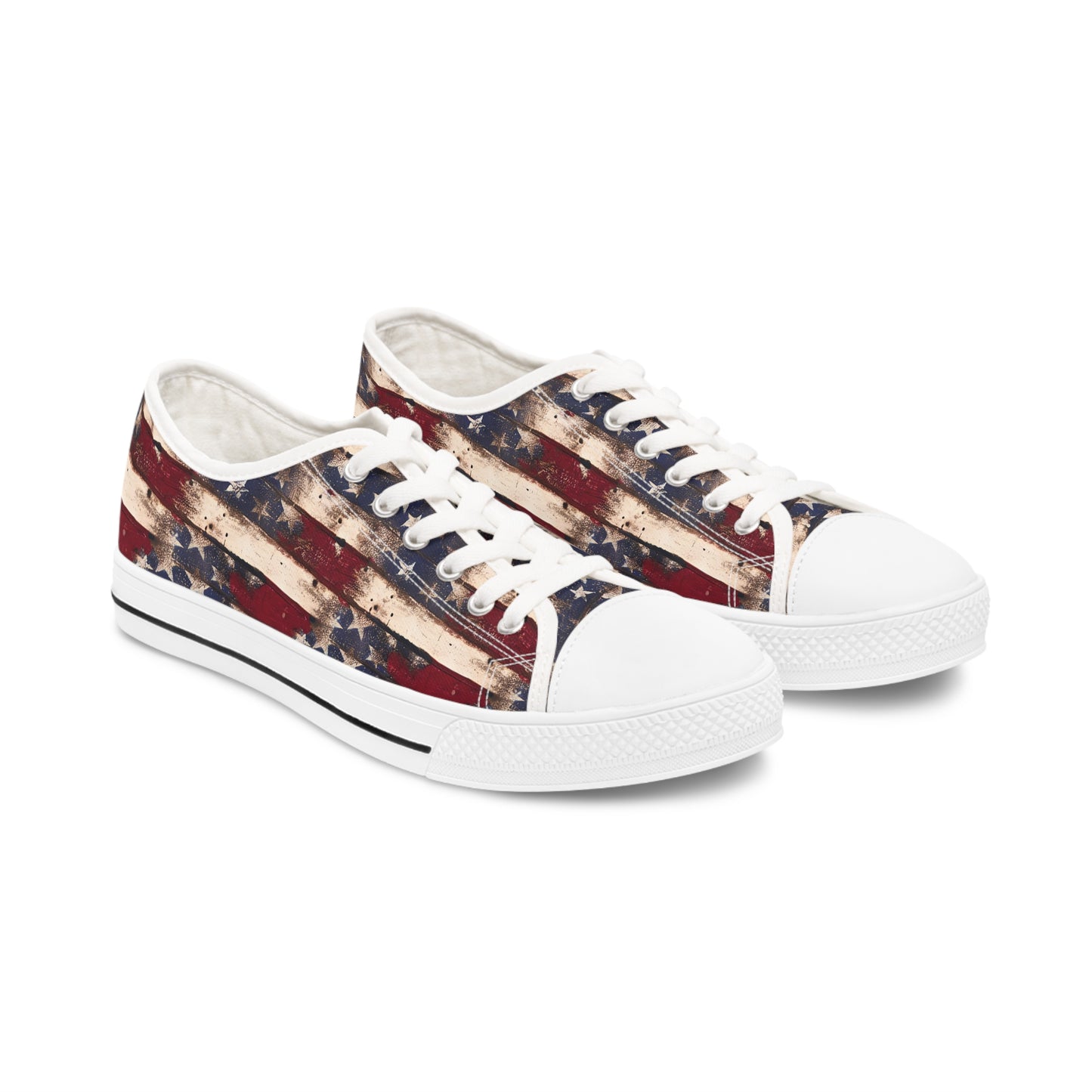 Distressed American Flag Print Women's Low Top Sneakers July 4th Patriotic