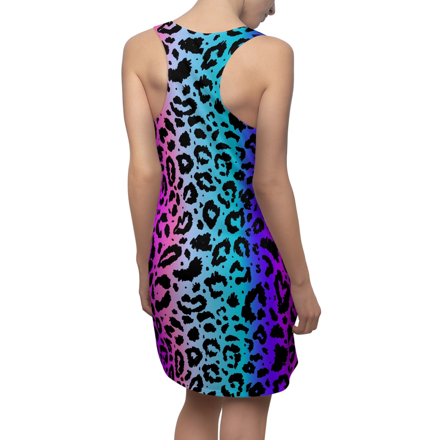 Women's Cut & Sew Racerback Dress Blue Pink and Purple leopard print