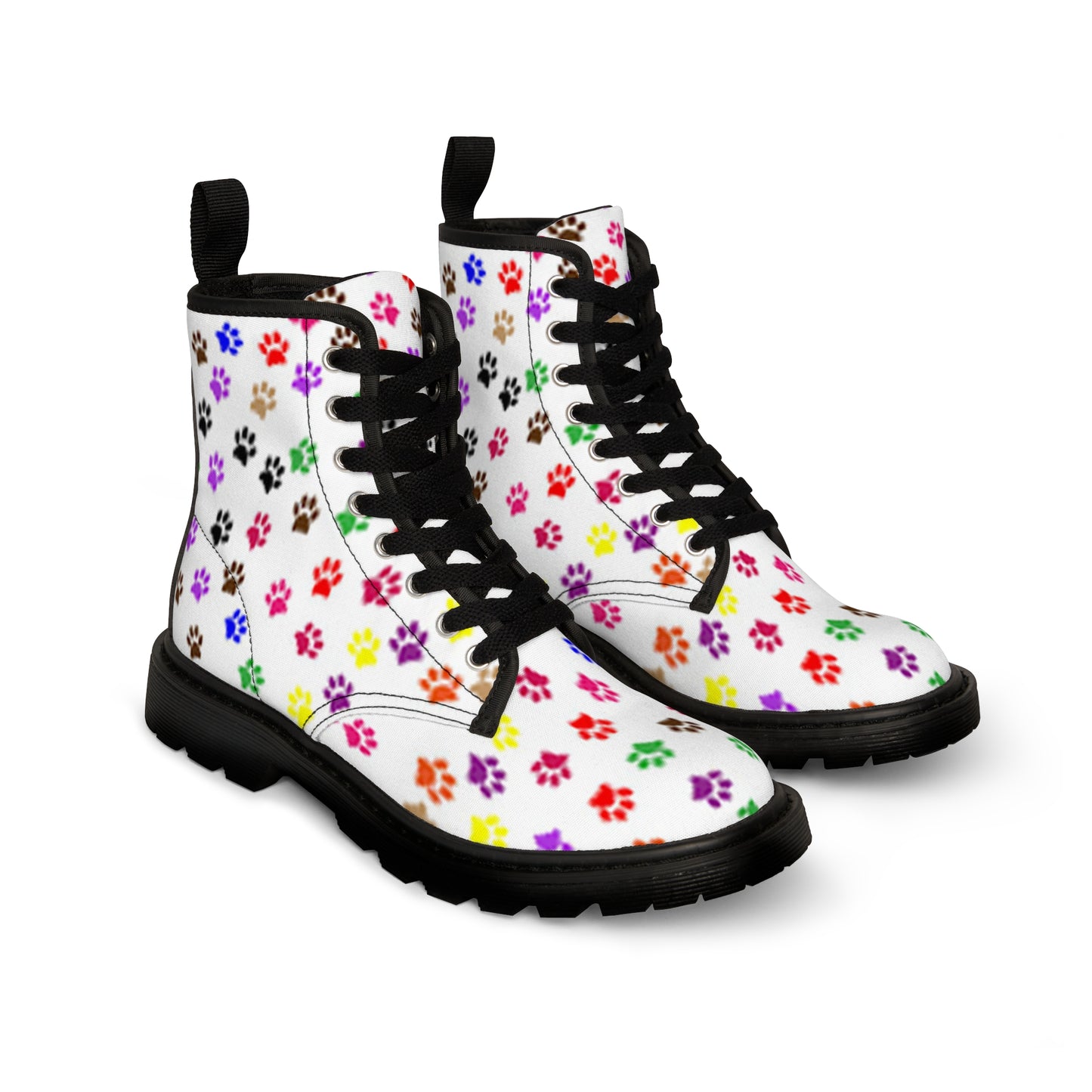 Women's Canvas Boots, Pawprints, Multi-color, Dog, Cat