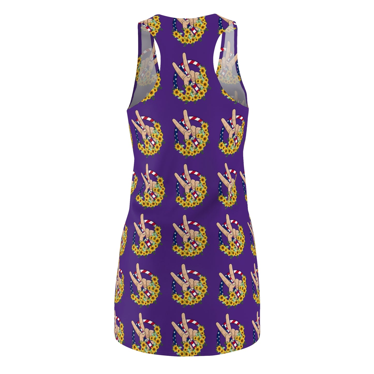 Purple 4th of July Large Peace Sign Sunflower Women's Cut & Sew Racerback Dress Patriotic Retro