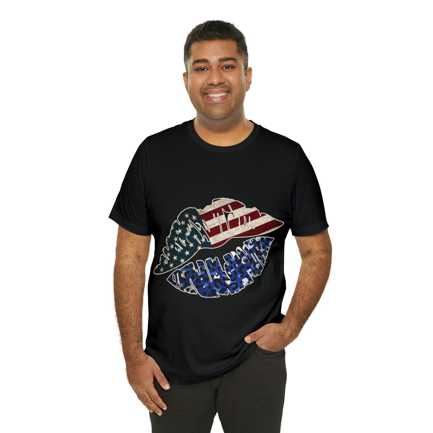 American Flag Lips 4th of July Unisex Jersey Short Sleeve Tee Patriotic Retro