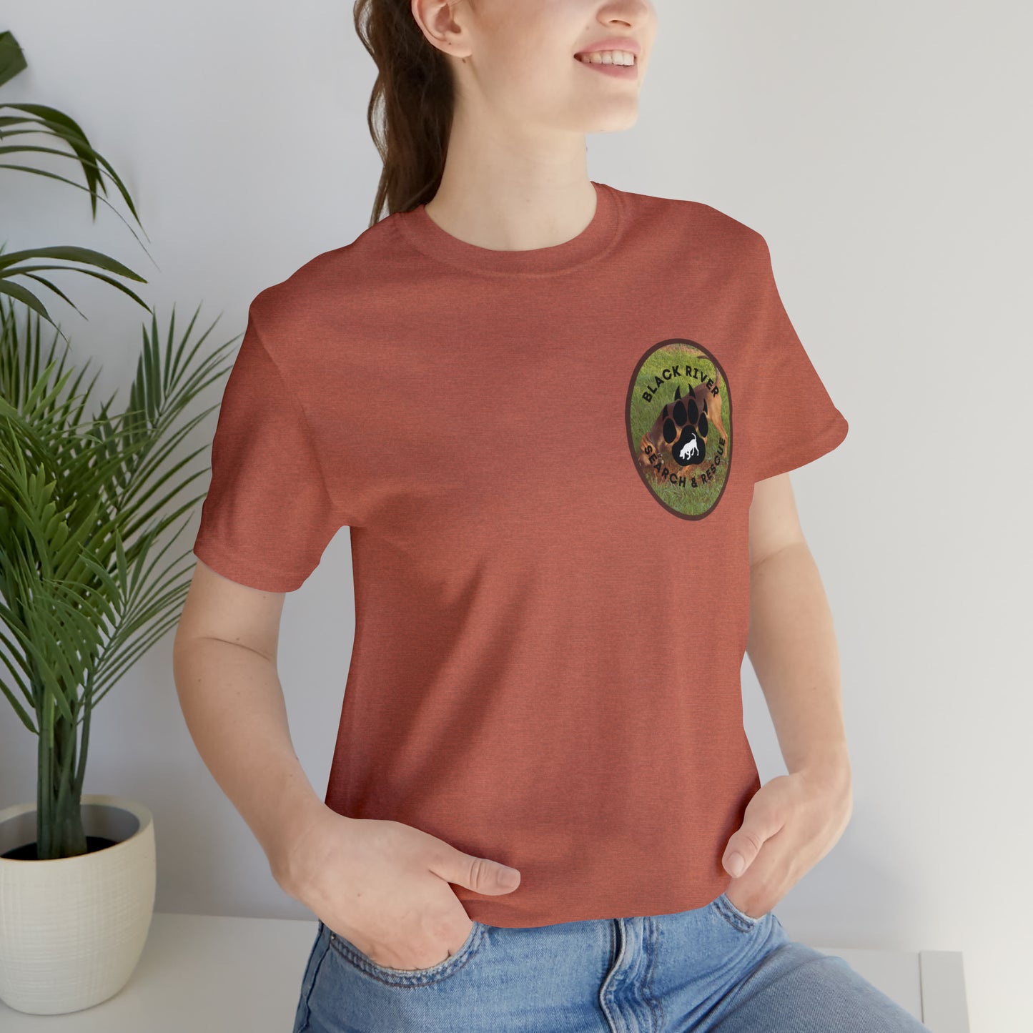 Black River Search & Rescue Logo with Lucy Unisex Jersey Short Sleeve Tee