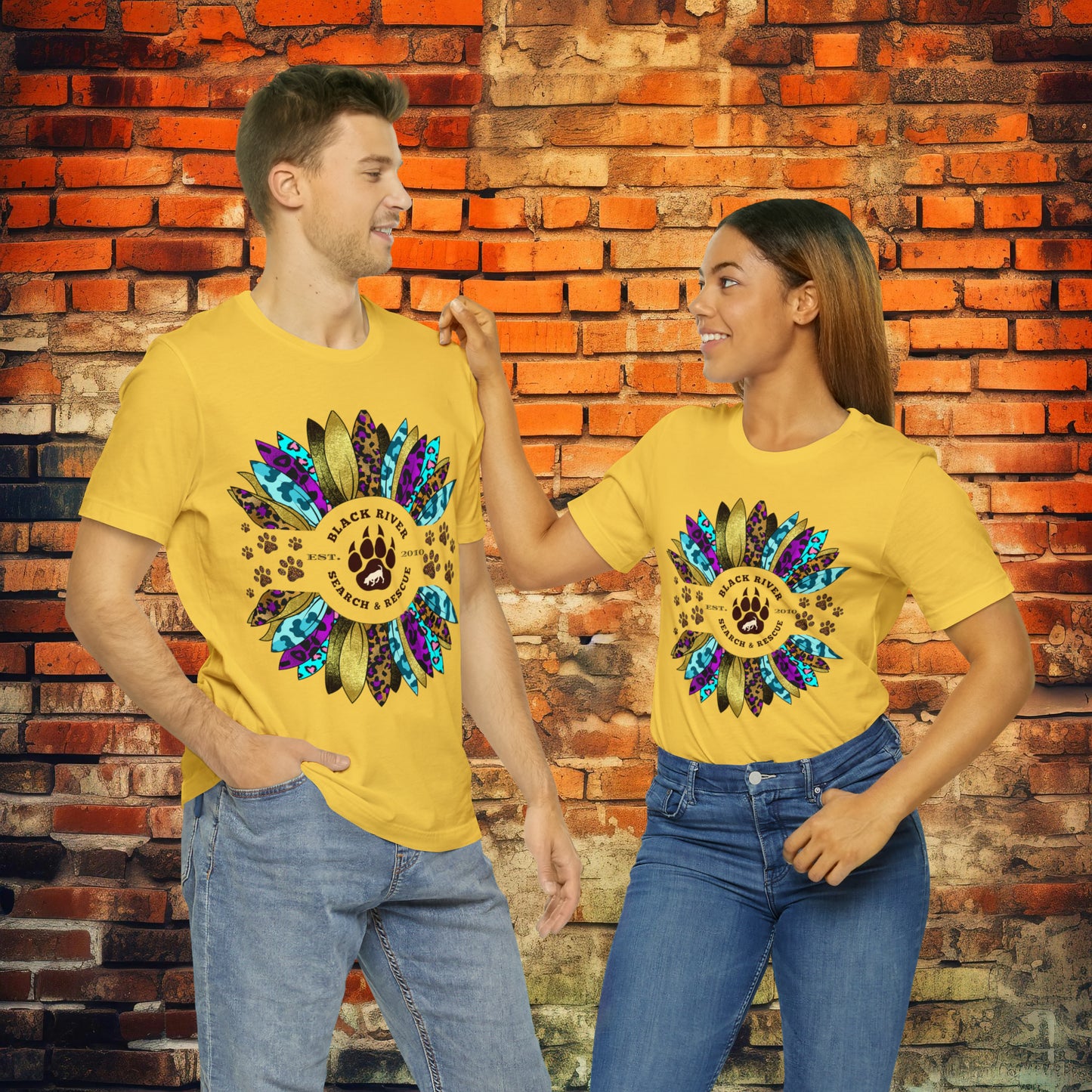 Black River Search & Rescue Logo Multicolor Sunflower Unisex Jersey Short Sleeve Tee