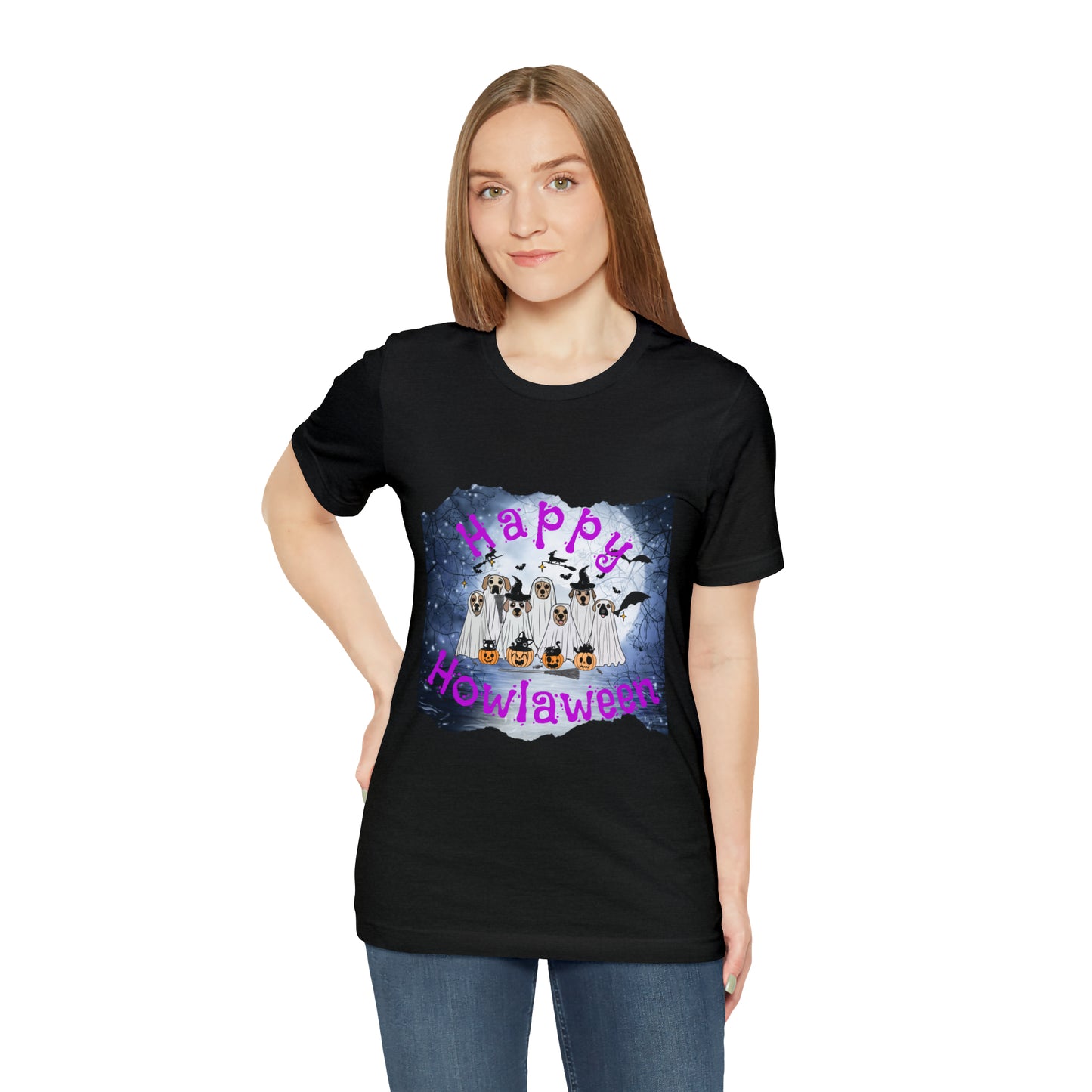 Happy Howlaween Dog Purple Short Sleeve Tee, Halloween shirt