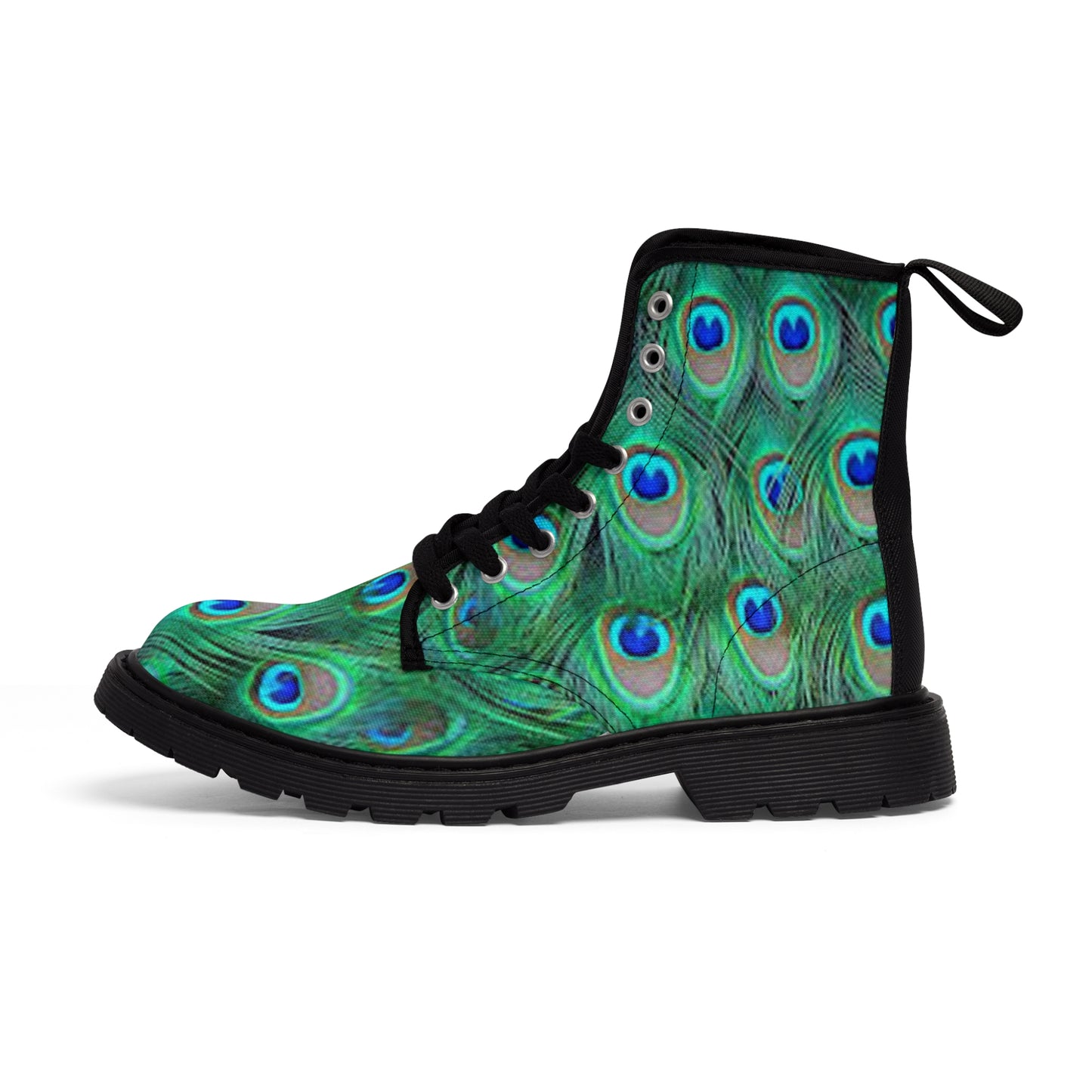 Women's Canvas Boots, Peacock, Green, Feathers