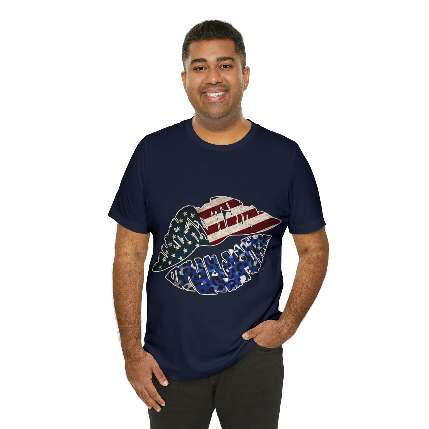 American Flag Lips 4th of July Unisex Jersey Short Sleeve Tee Patriotic Retro
