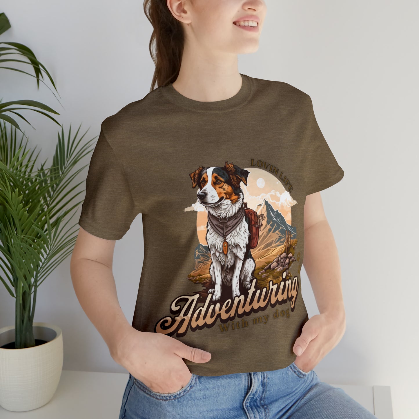 Adventuring with my Dog Short Sleeve Tee, Vintage Outdoor theme