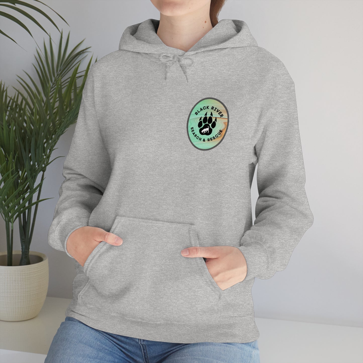 Green and Peach Marble Black River Search & Rescue Logo Unisex Heavy Blend™ Hooded Sweatshirt