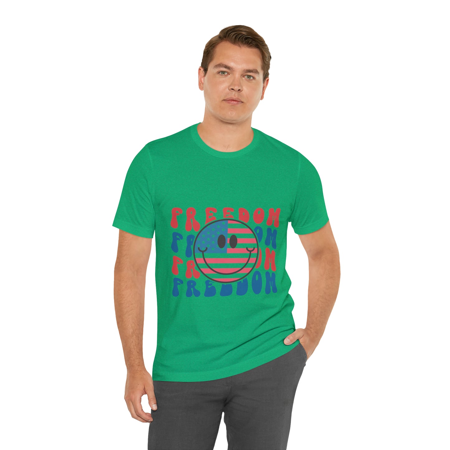 Freedom Smiley Face Flag Unisex Jersey Short Sleeve Tee Patriotic American Flag