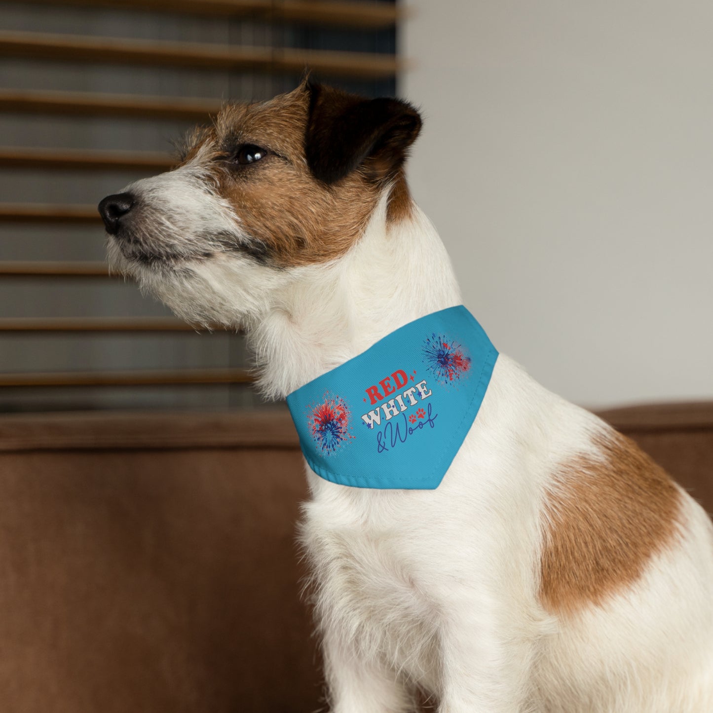 Turquoise 4th of July Patriotic Pet Bandana Collar Red White and Woof