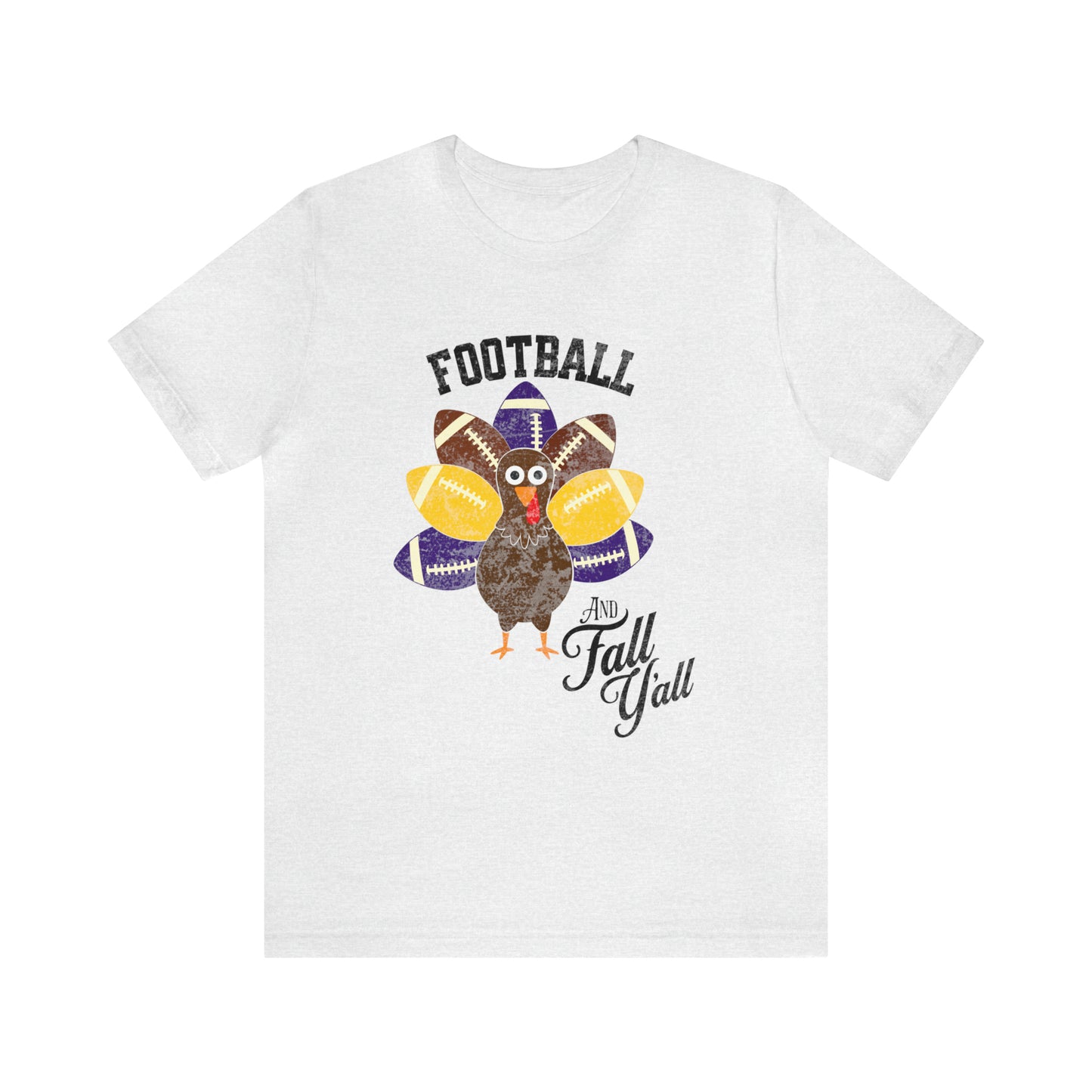 Vintage Purple and Yellow Football and Fall Short Sleeve Tee, Football and turkey shirt, LSU