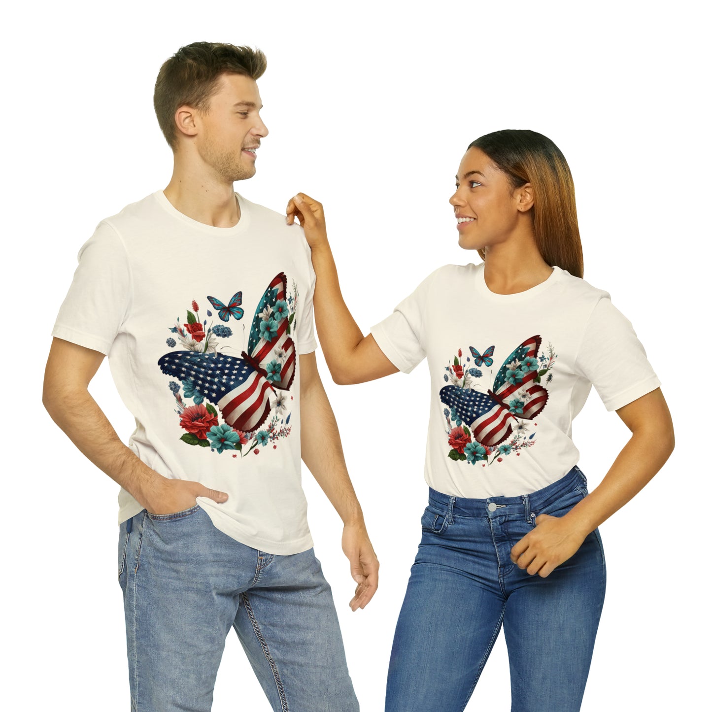 Unisex Jersey Short Sleeve Tee, American Flag, Butterfly, Patriotic