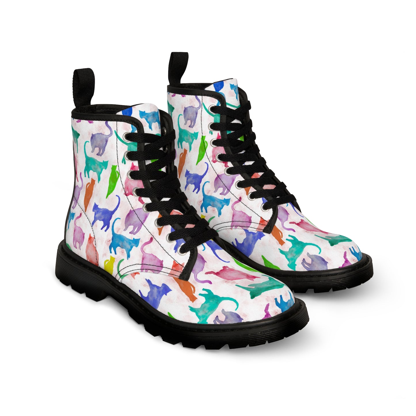 Women's Canvas Boots, watercolor cats, multi-color