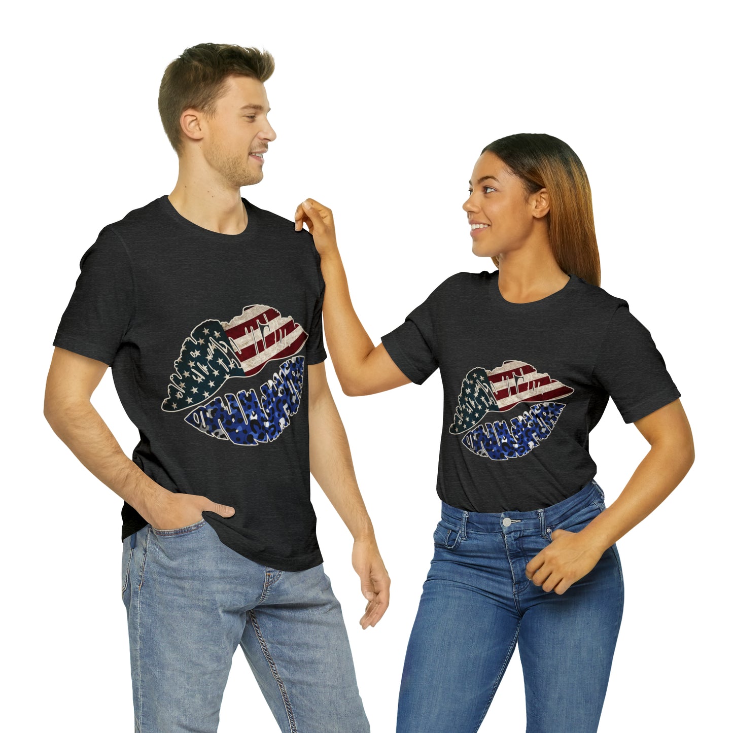 American Flag Lips 4th of July Unisex Jersey Short Sleeve Tee Patriotic Retro