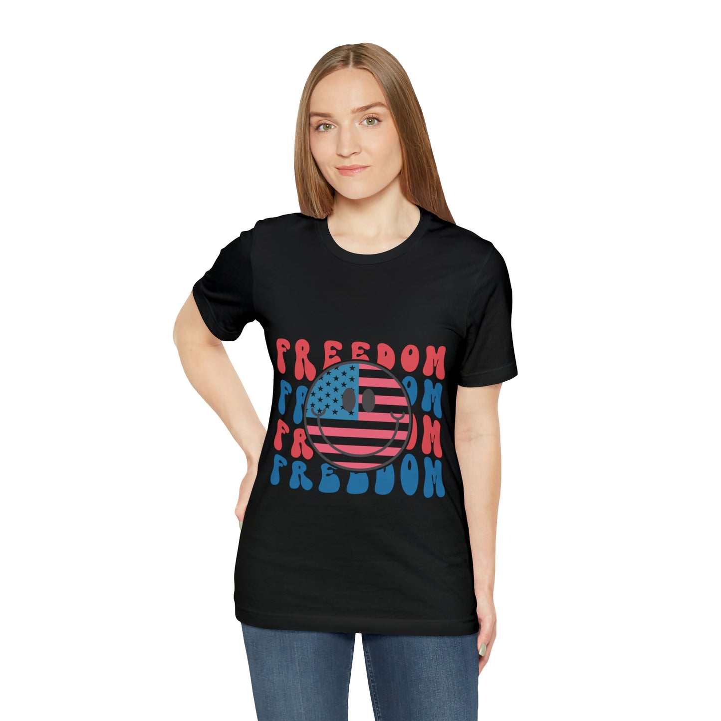 Freedom Smiley Face Flag Unisex Jersey Short Sleeve Tee Patriotic American Flag