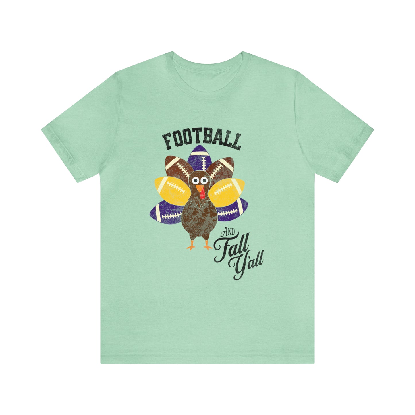 Vintage Purple and Yellow Football and Fall Short Sleeve Tee, Football and turkey shirt, LSU