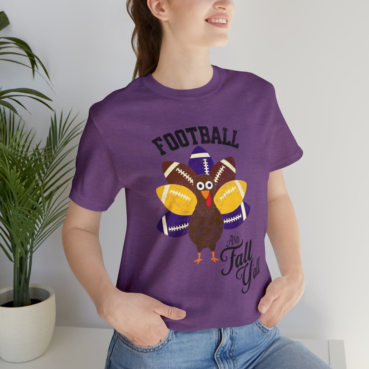 Vintage Purple and Yellow Football and Fall Short Sleeve Tee, Football and turkey shirt, LSU