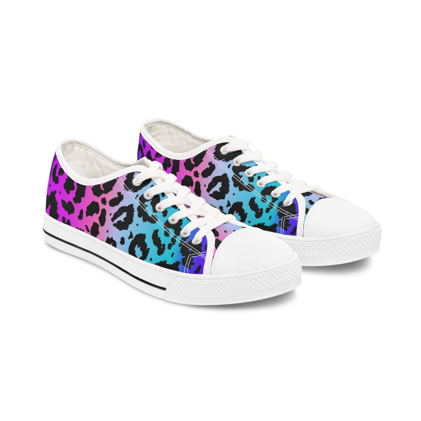 Women's Low Top Sneakers, Pink, Purple, Aqua, Leopard