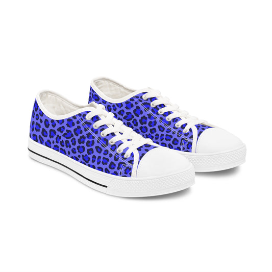 Women's Low Top Sneakers, Blue, Black, leopard