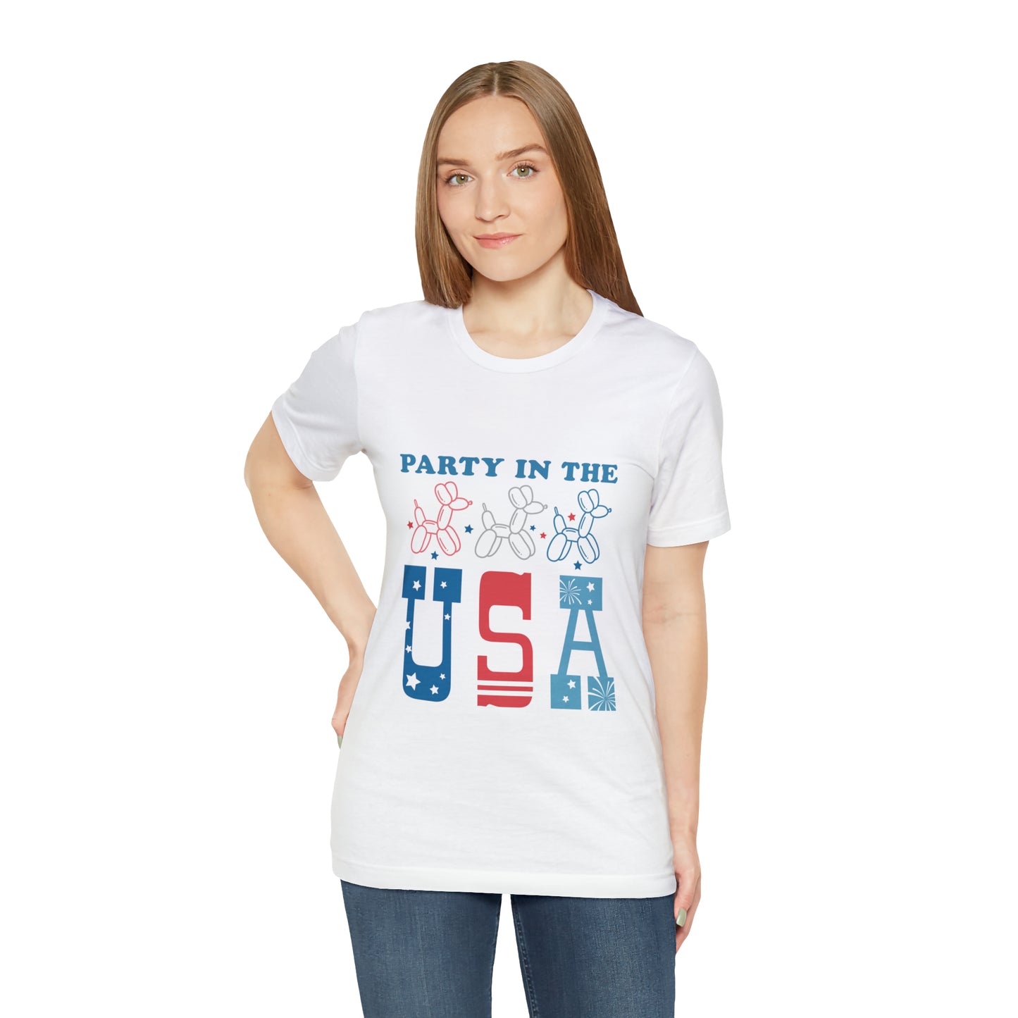 4th of July Party in the USA Unisex Jersey Short Sleeve Tee Patriotic American Flag Retro