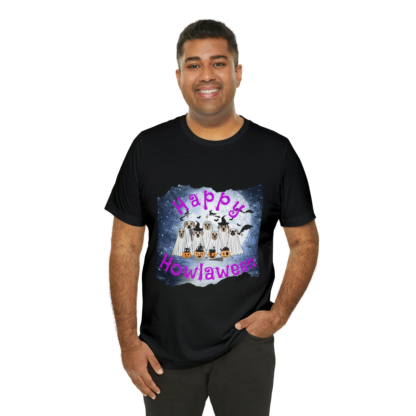 Happy Howlaween Dog Purple Short Sleeve Tee, Halloween shirt